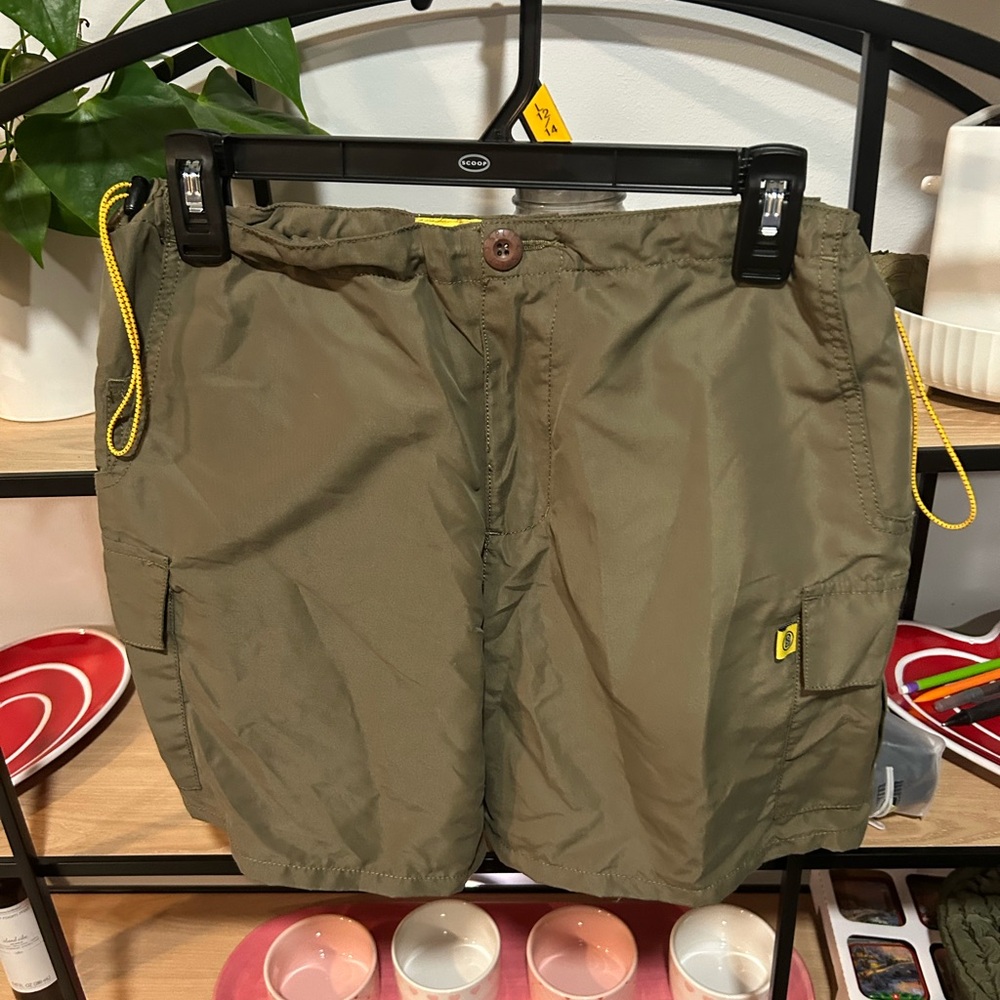 Olive Green Womans Cargo Shorts split girl